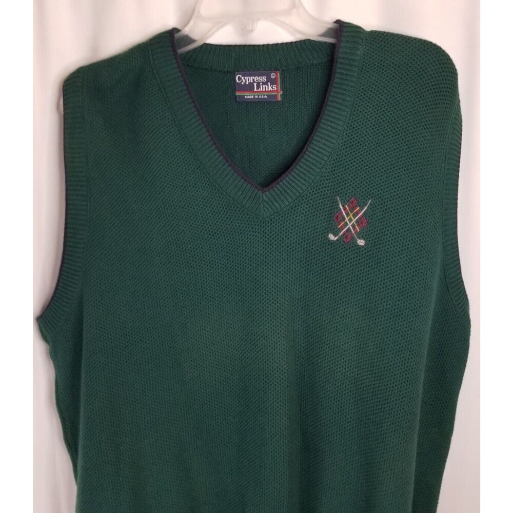 Men's Golf Knit Vest V-Neck  Hunter Green Embroidered  LOGO Vintage Size Large - Picture 2 of 5